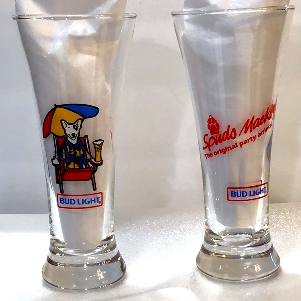 Two Vintage Spuds Mackenzie 1987 beer glasses perfect
